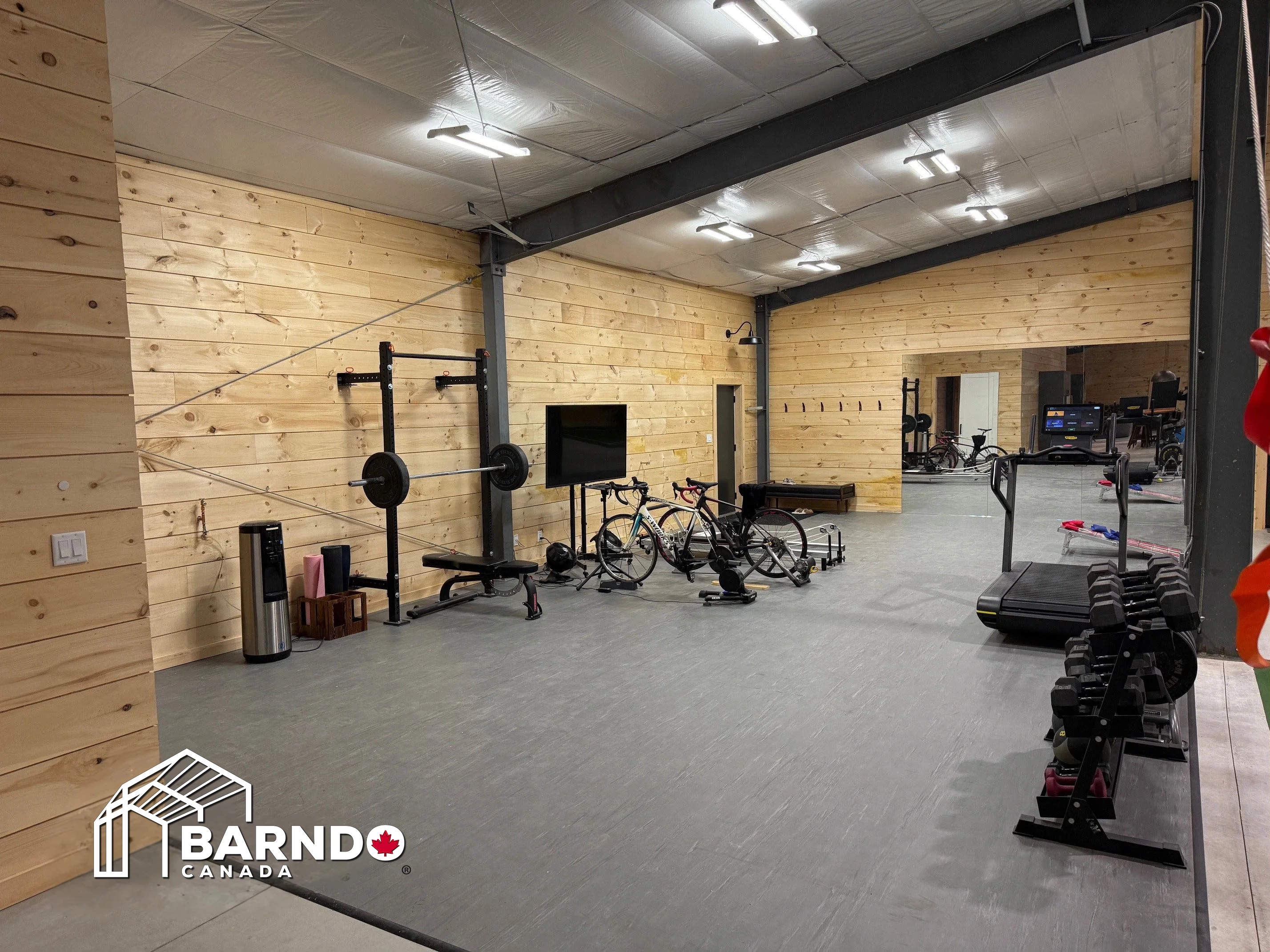Modern barndominium gym